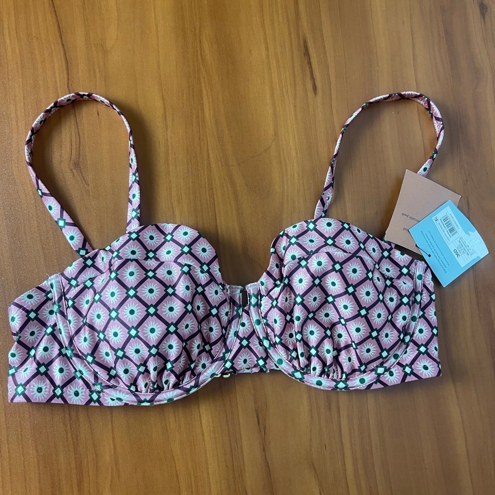 Shade & Shore Pink Geometric Sunburst Underwire Bikini Top Bra Swimsuit 36D